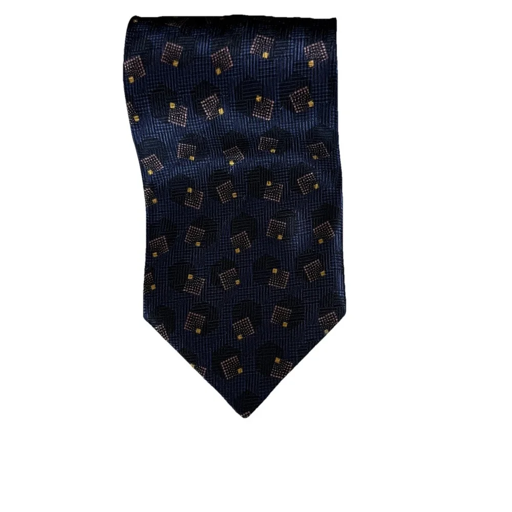 Christian Giorgiou Mens Navy Blue Grid Square Medallion Polyester Tie